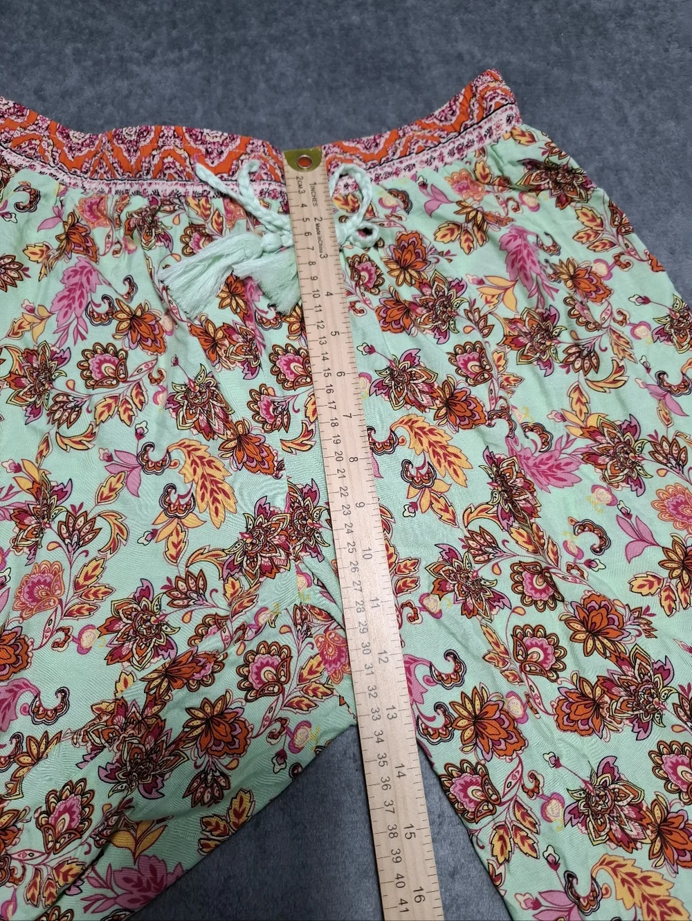 Paparazzi Lightweight Colorful Wide Leg Pants Sz L Drawstring Boho Indie Summer